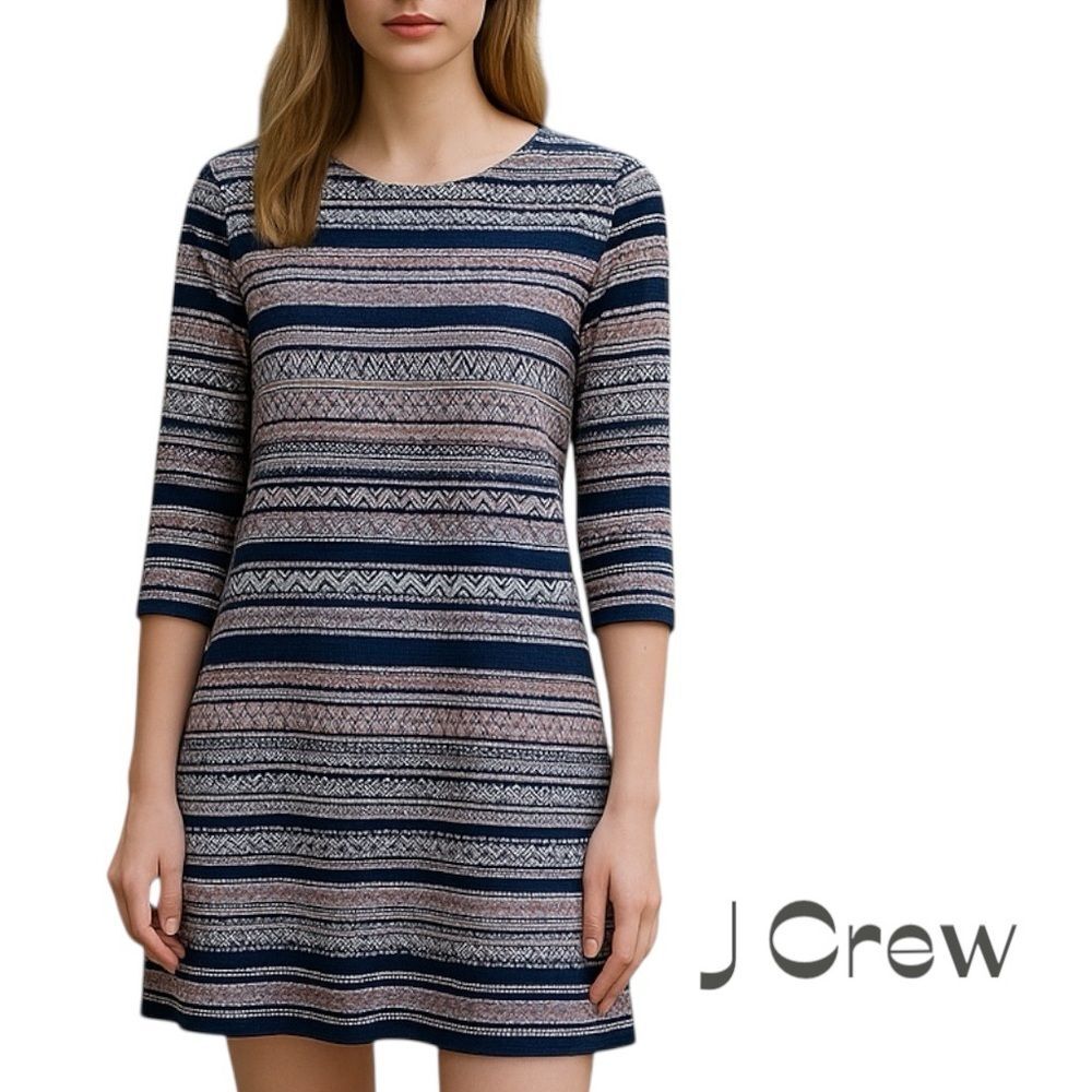 J Crew White Blue Geometric Striped Shift Dress NWOT Size 00 Office School